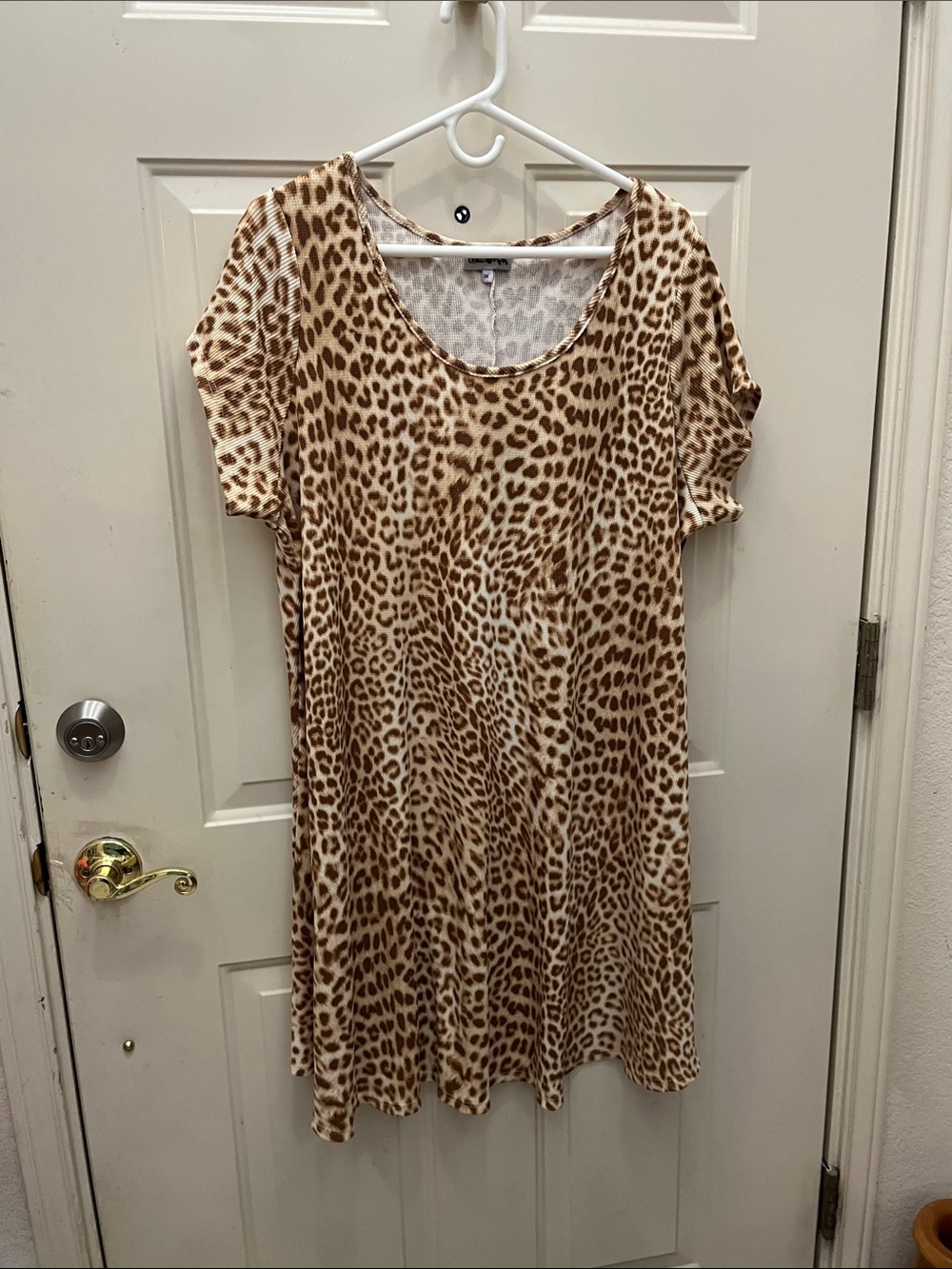 Leopard Print Short Sleeve Swing Dress - Brown & Cream